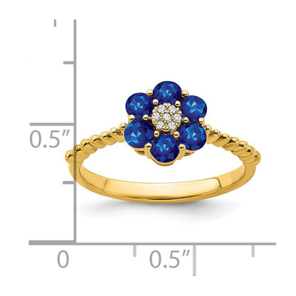 14K Gelbgold Ring mit Saphir und echten Diamanten im Blumendesign