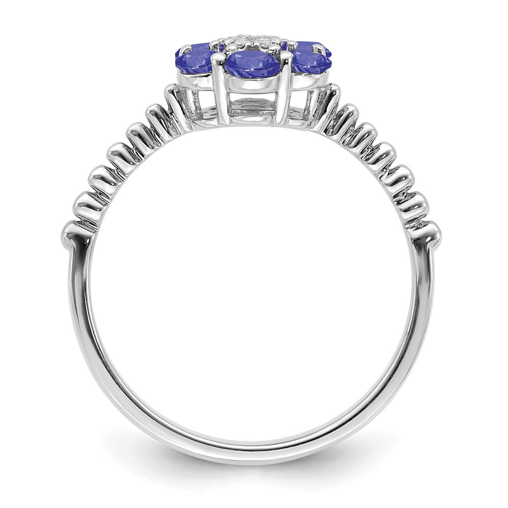 14K Weißgold Tansanit und Diamant Blumen Ring