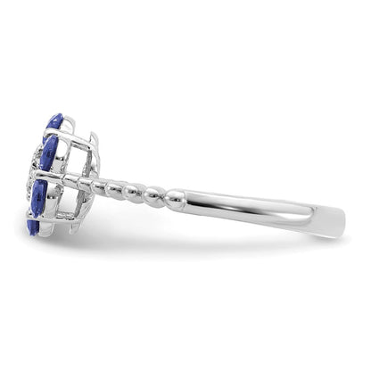 14K Weißgold Tansanit und Diamant Blumen Ring