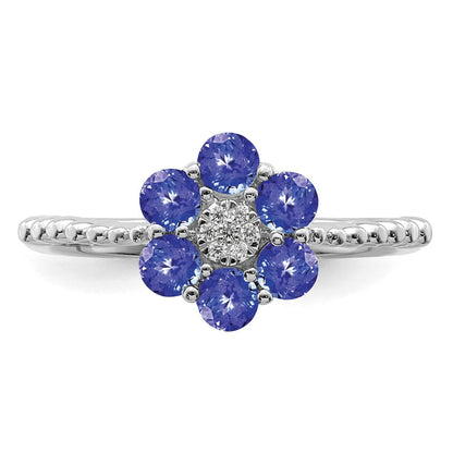 14K Weißgold Tansanit und Diamant Blumen Ring