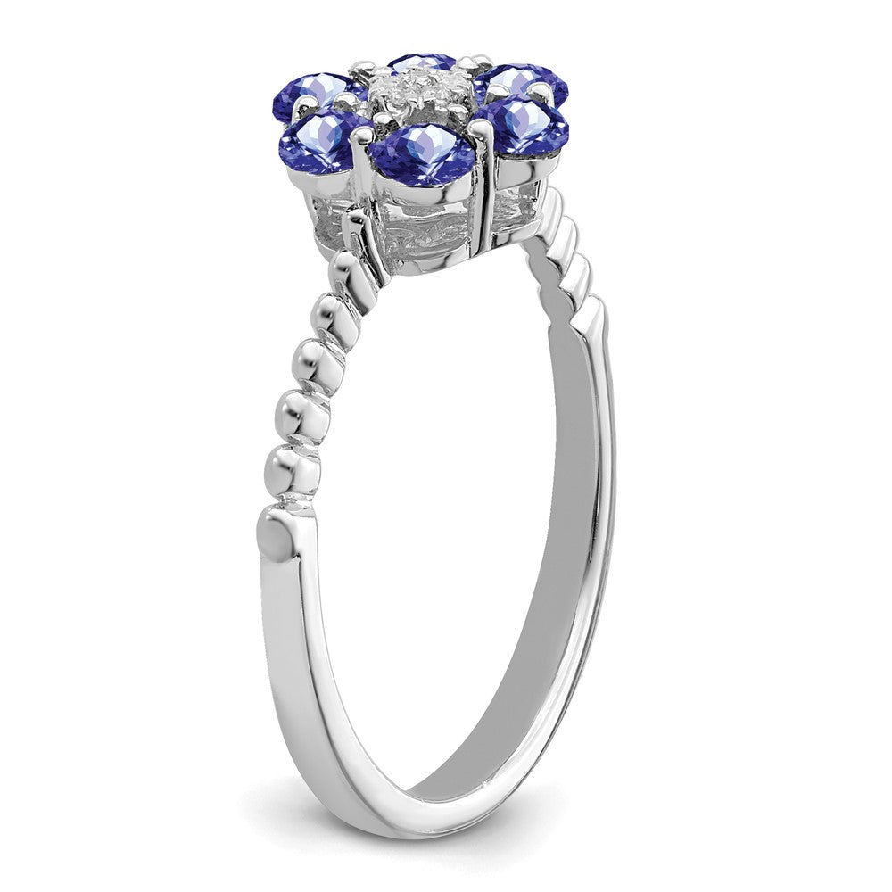 14K Weißgold Tansanit und Diamant Blumen Ring
