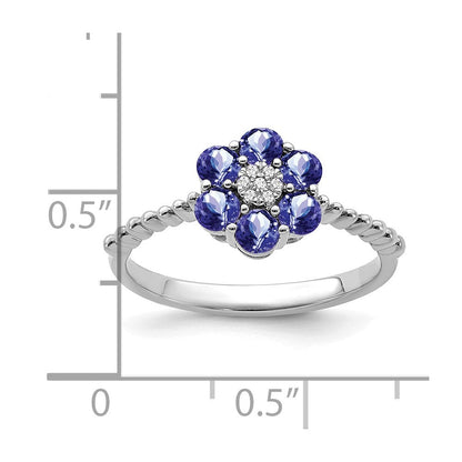 14K Weißgold Tansanit und Diamant Blumen Ring