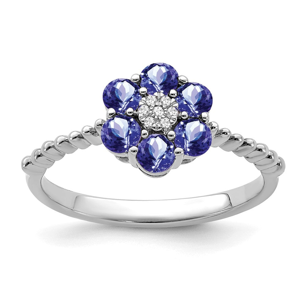 14K Weißgold Tansanit und Diamant Blumen Ring
