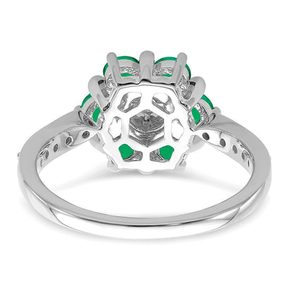 14K Weißgold Ring mit Smaragd und echten Diamanten im Blumendesign