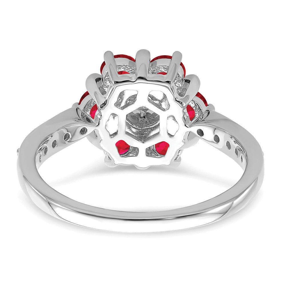 14K Weißgold Ring mit Rubin und echten Diamanten, Blumendesign