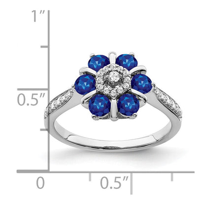 14K Weißgold Ring mit Saphir und echten Diamanten im Blumendesign