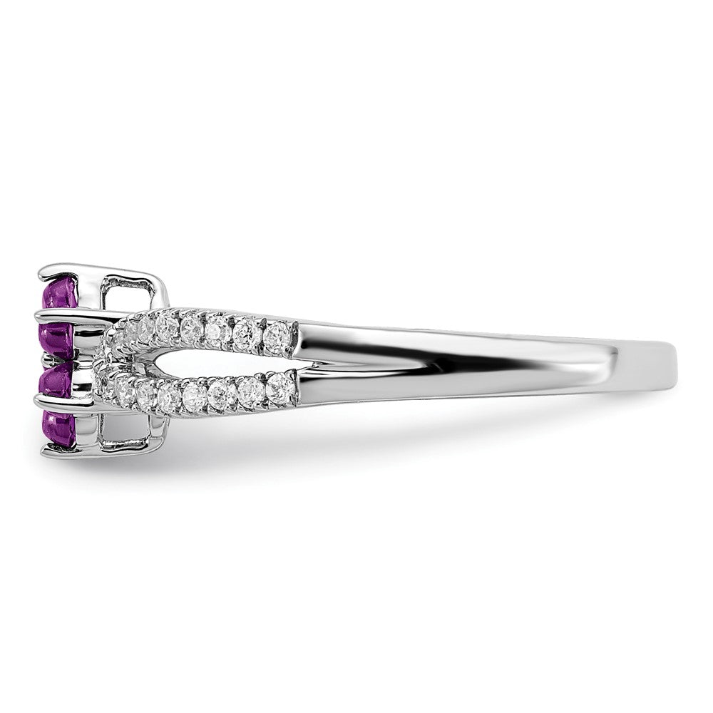 14K Weißgold Ring mit Amethyst und echten Diamanten, floral
