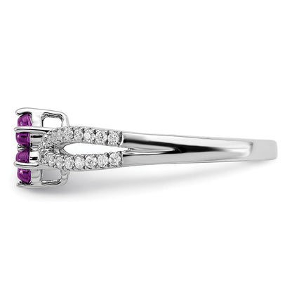 14K Weißgold Ring mit Amethyst und echten Diamanten, floral