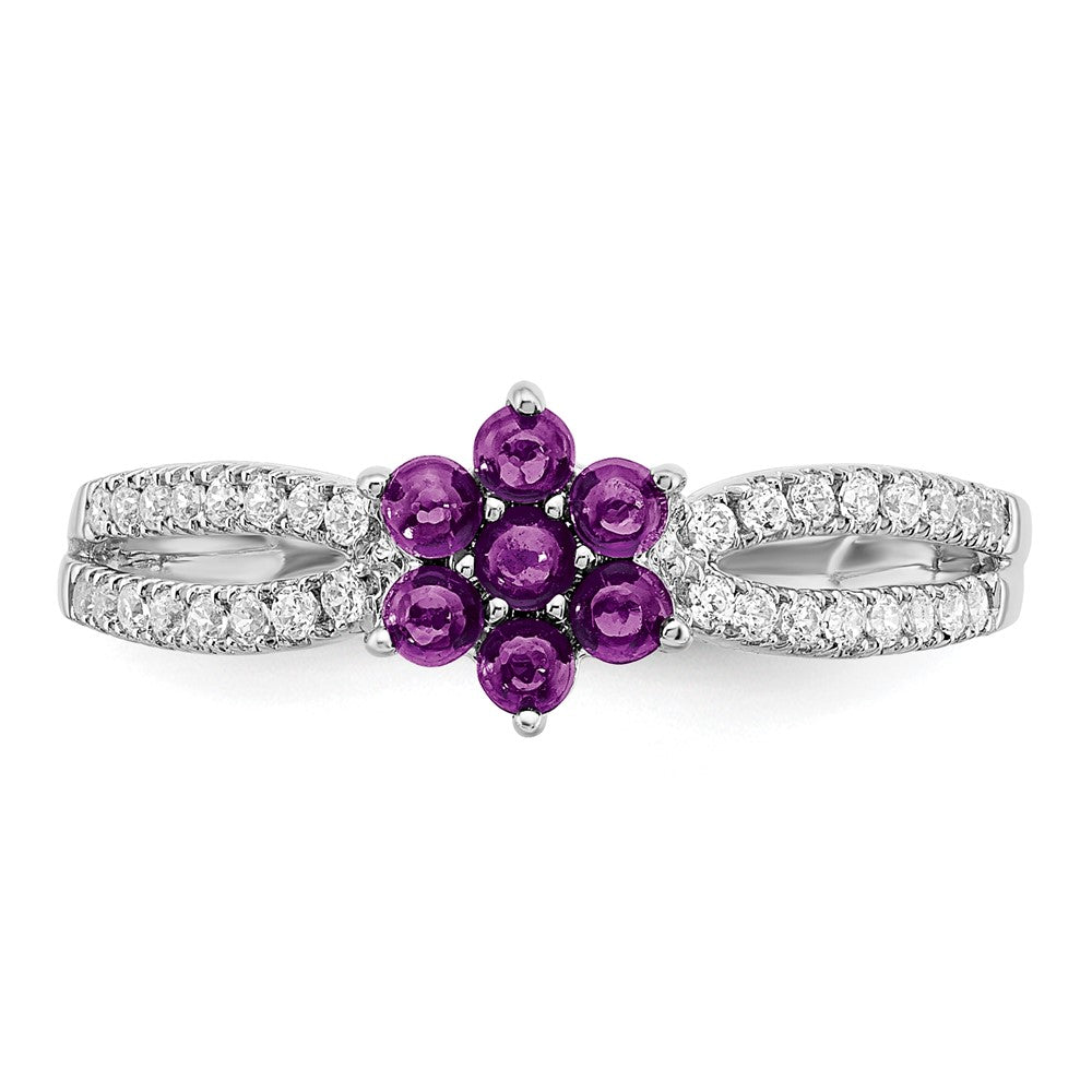 14K Weißgold Ring mit Amethyst und echten Diamanten, floral