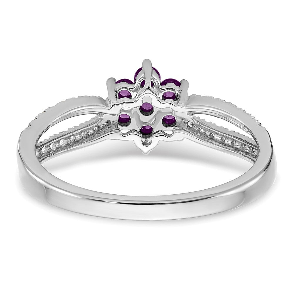 14K Weißgold Ring mit Amethyst und echten Diamanten, floral