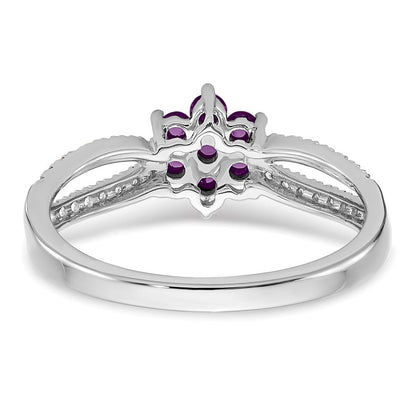 14K Weißgold Ring mit Amethyst und echten Diamanten, floral