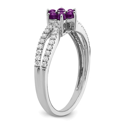 14K Weißgold Ring mit Amethyst und echten Diamanten, floral