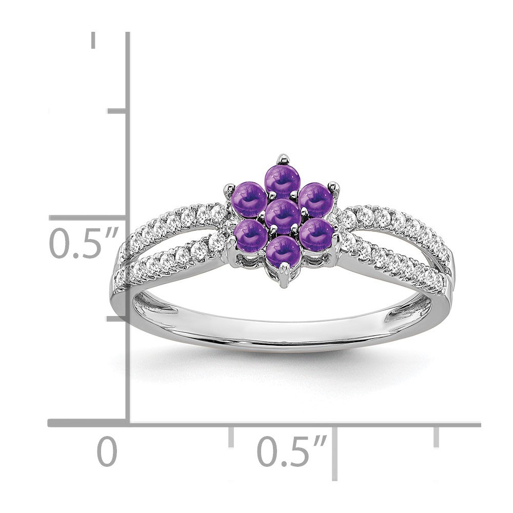 14K Weißgold Ring mit Amethyst und echten Diamanten, floral