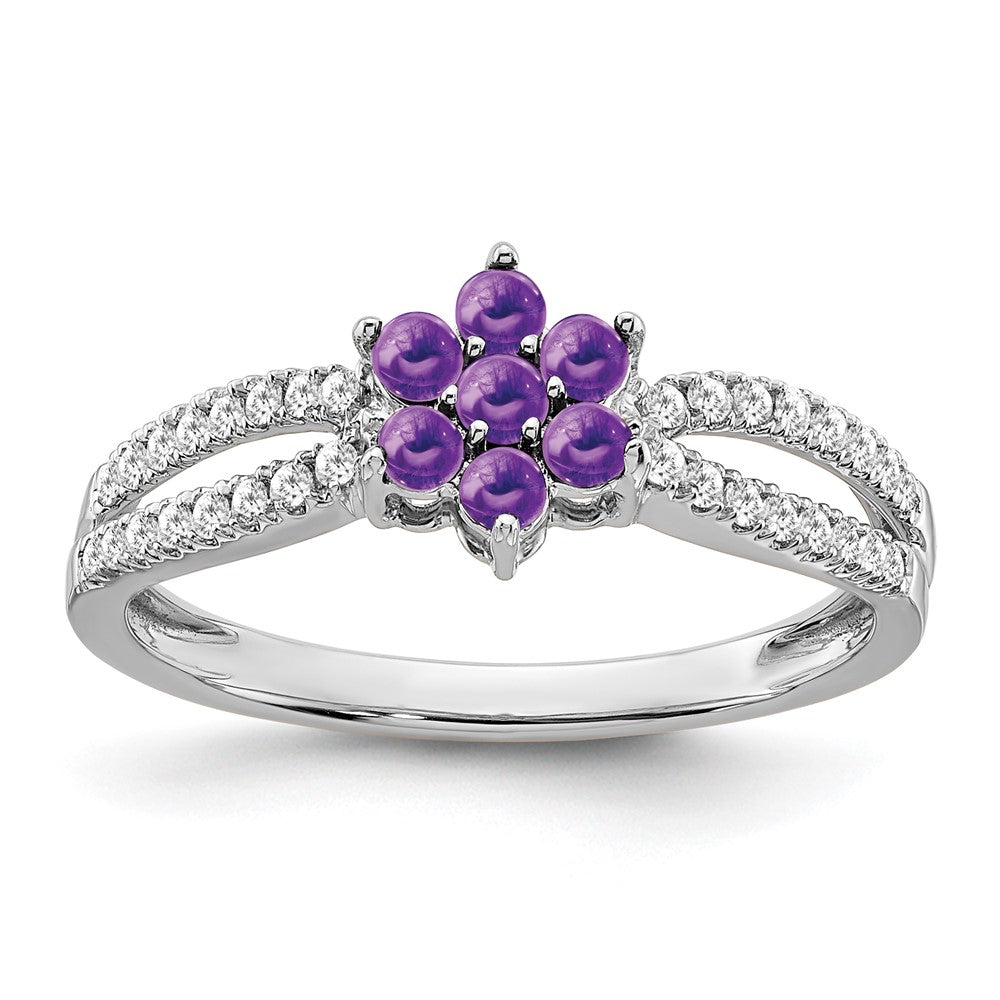 14K Weißgold Ring mit Amethyst und echten Diamanten, floral