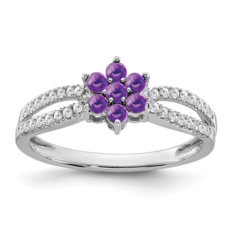 14K Weißgold Ring mit Amethyst und echten Diamanten, floral