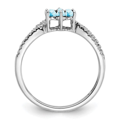 14K Weißgold Ring mit Blautopas und echten Diamanten in Blumendesign