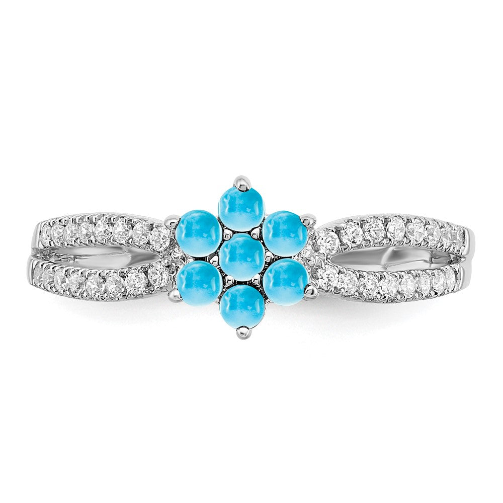 14K Weißgold Ring mit Blautopas und echten Diamanten in Blumendesign