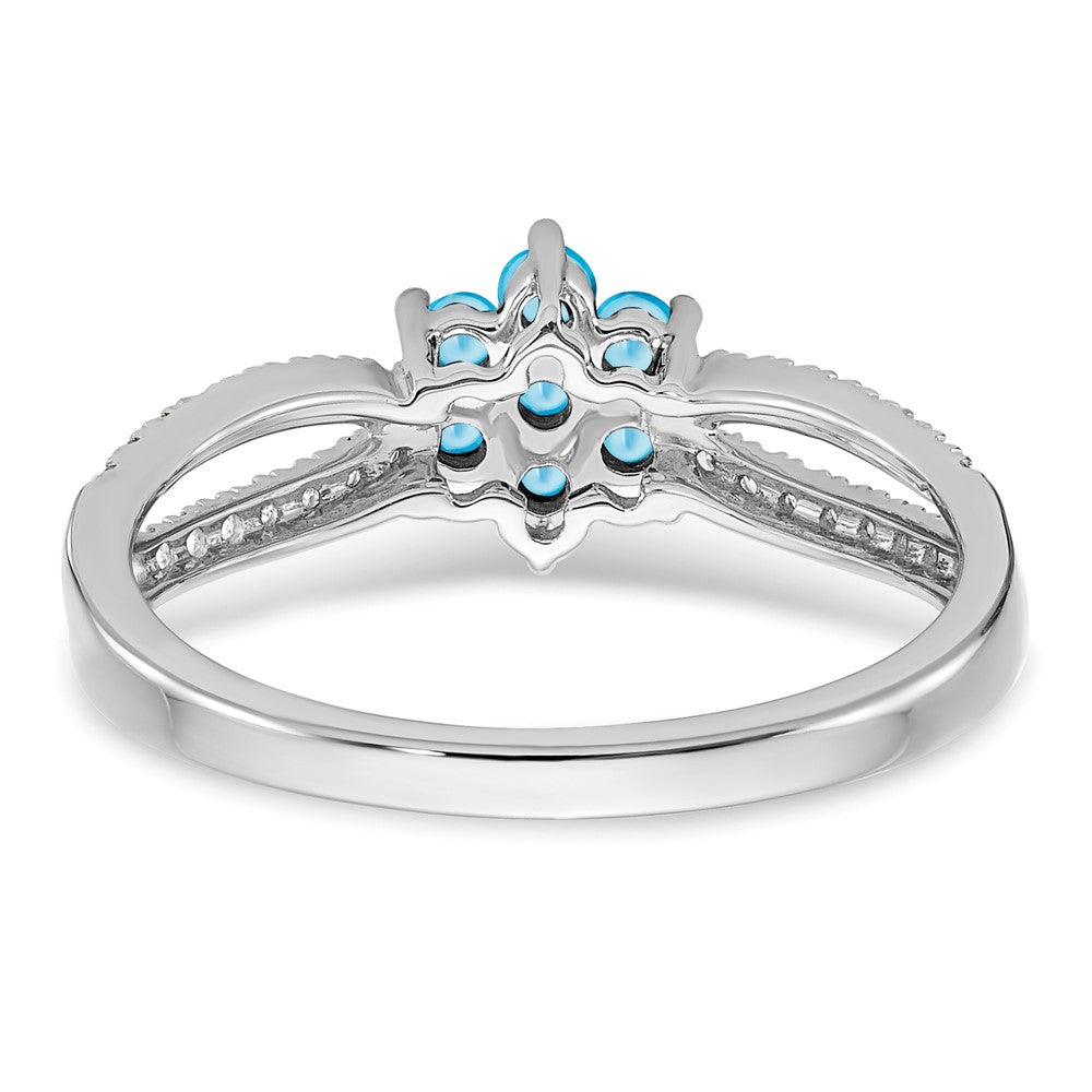 14K Weißgold Ring mit Blautopas und echten Diamanten in Blumendesign