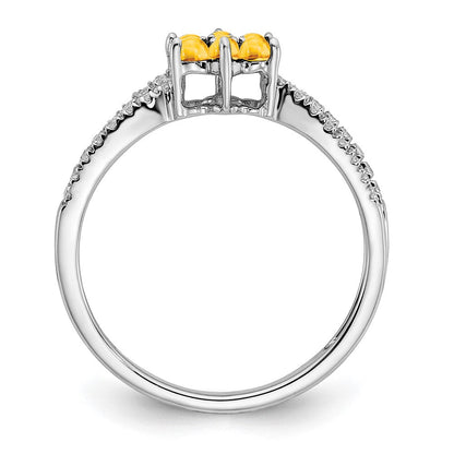 14K Weißgold Ring mit Citrin und echten Diamanten in Blumendesign