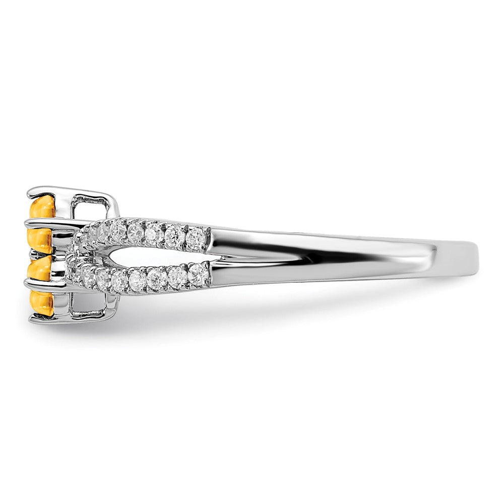 14K Weißgold Ring mit Citrin und echten Diamanten in Blumendesign