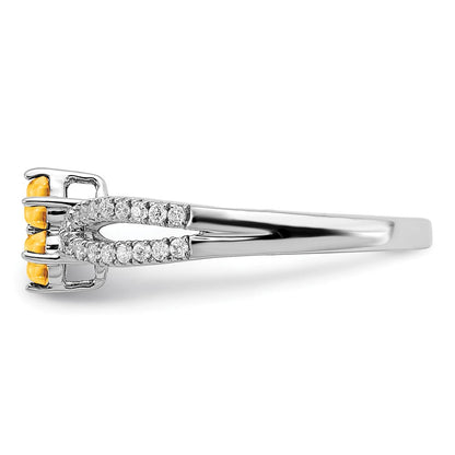 14K Weißgold Ring mit Citrin und echten Diamanten in Blumendesign