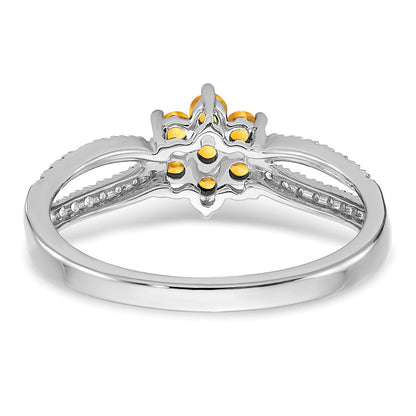 14K Weißgold Ring mit Citrin und echten Diamanten in Blumendesign