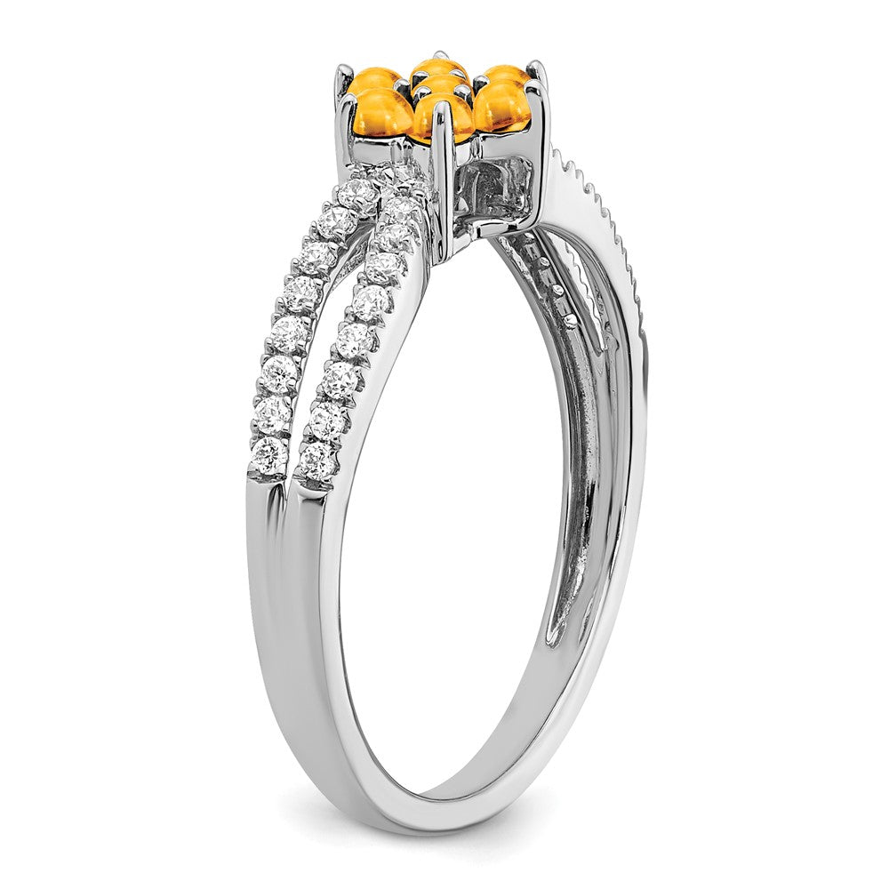 14K Weißgold Ring mit Citrin und echten Diamanten in Blumendesign