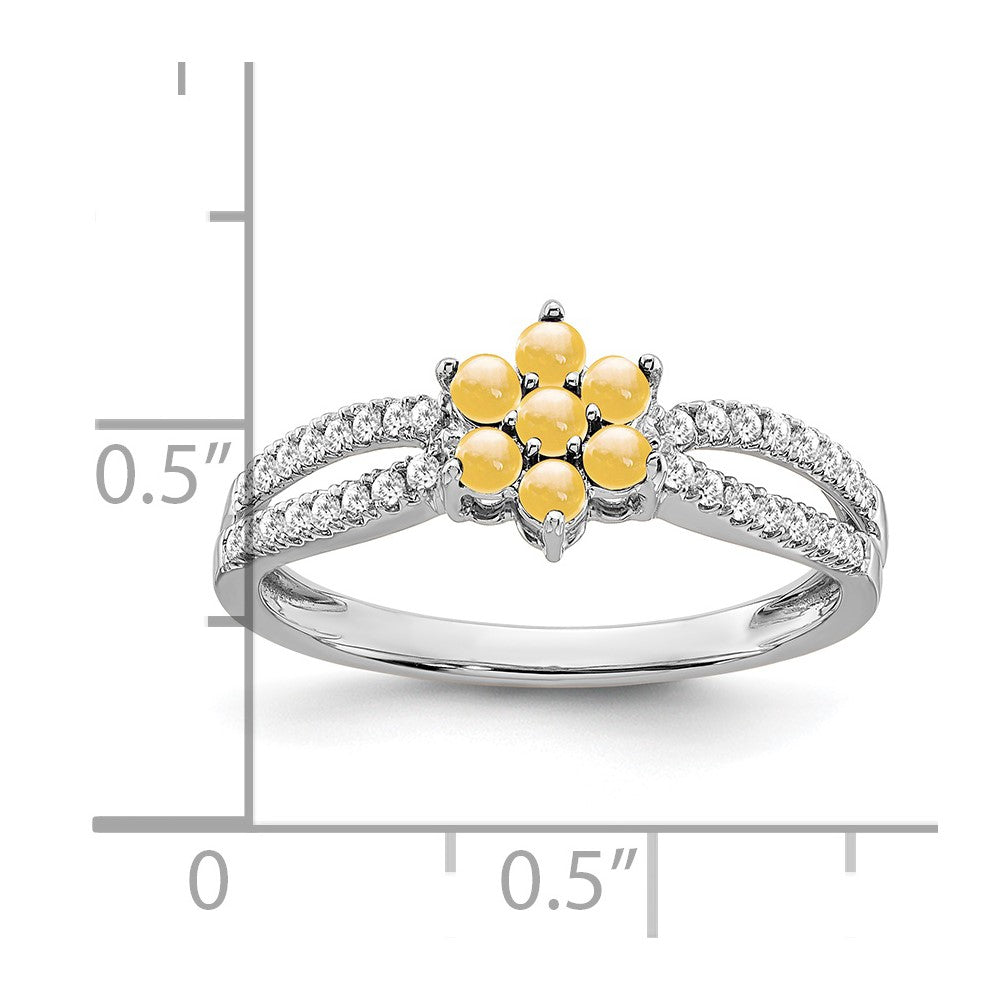14K Weißgold Ring mit Citrin und echten Diamanten in Blumendesign