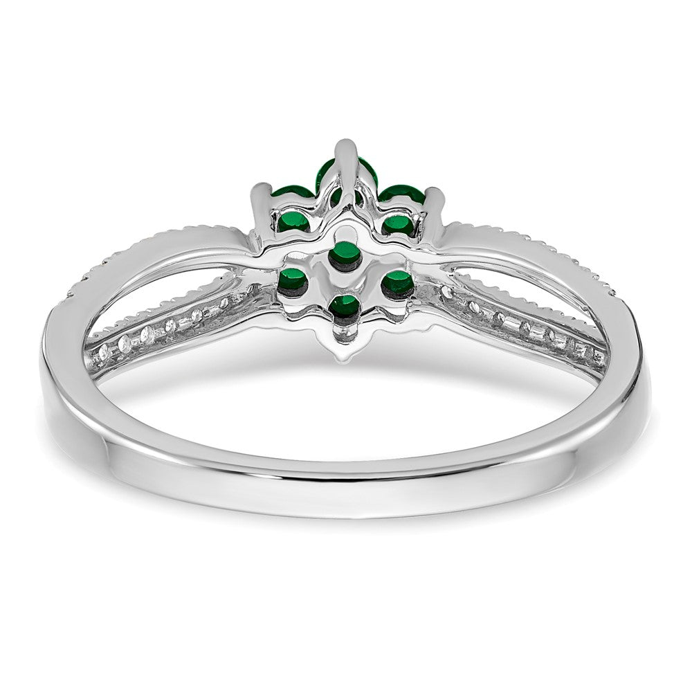 14K Weißgold Ring mit Smaragd und echten Diamanten in Blütendesign
