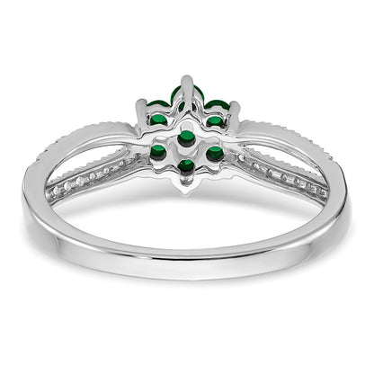 14K Weißgold Ring mit Smaragd und echten Diamanten in Blütendesign