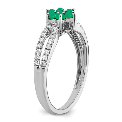 14K Weißgold Ring mit Smaragd und echten Diamanten in Blütendesign