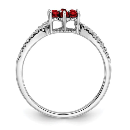 14K Weißgold Ring mit Granat und echten Diamanten, Blumendesign