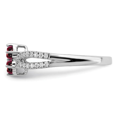 14K Weißgold Ring mit Granat und echten Diamanten, Blumendesign