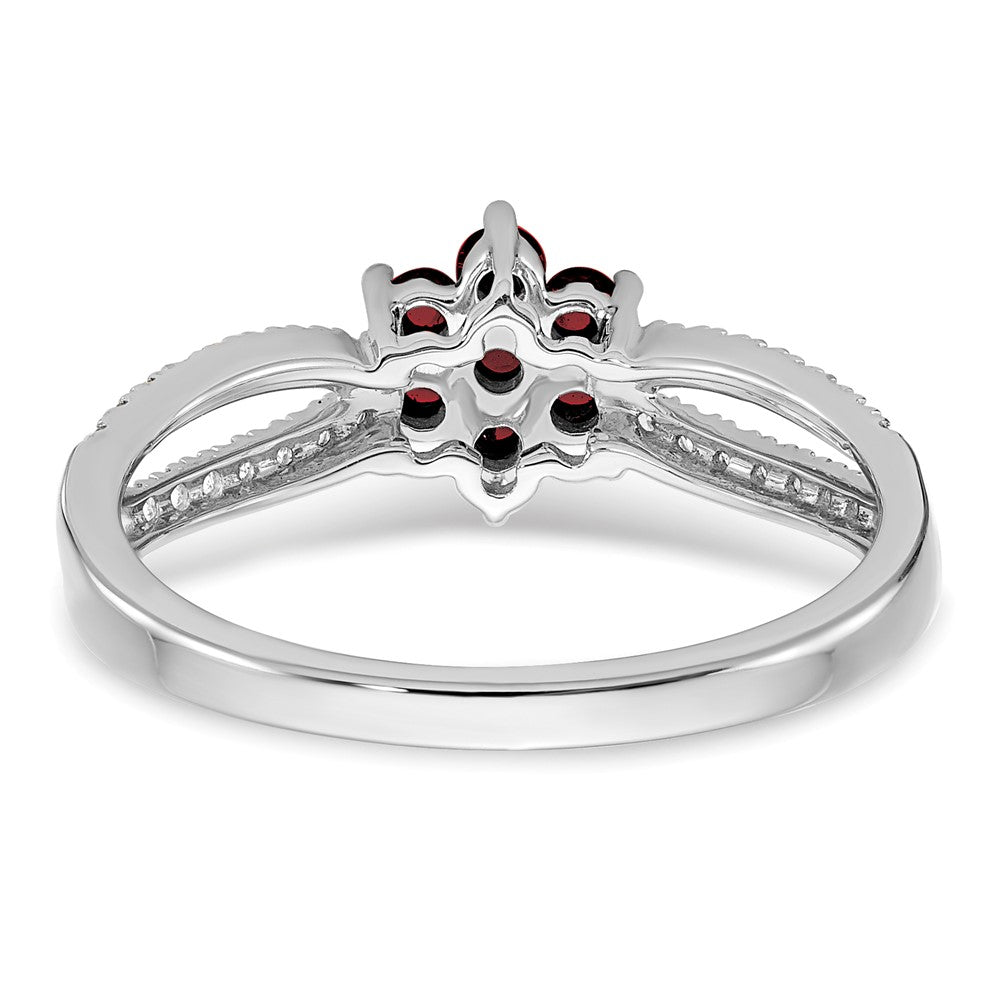 14K Weißgold Ring mit Granat und echten Diamanten, Blumendesign