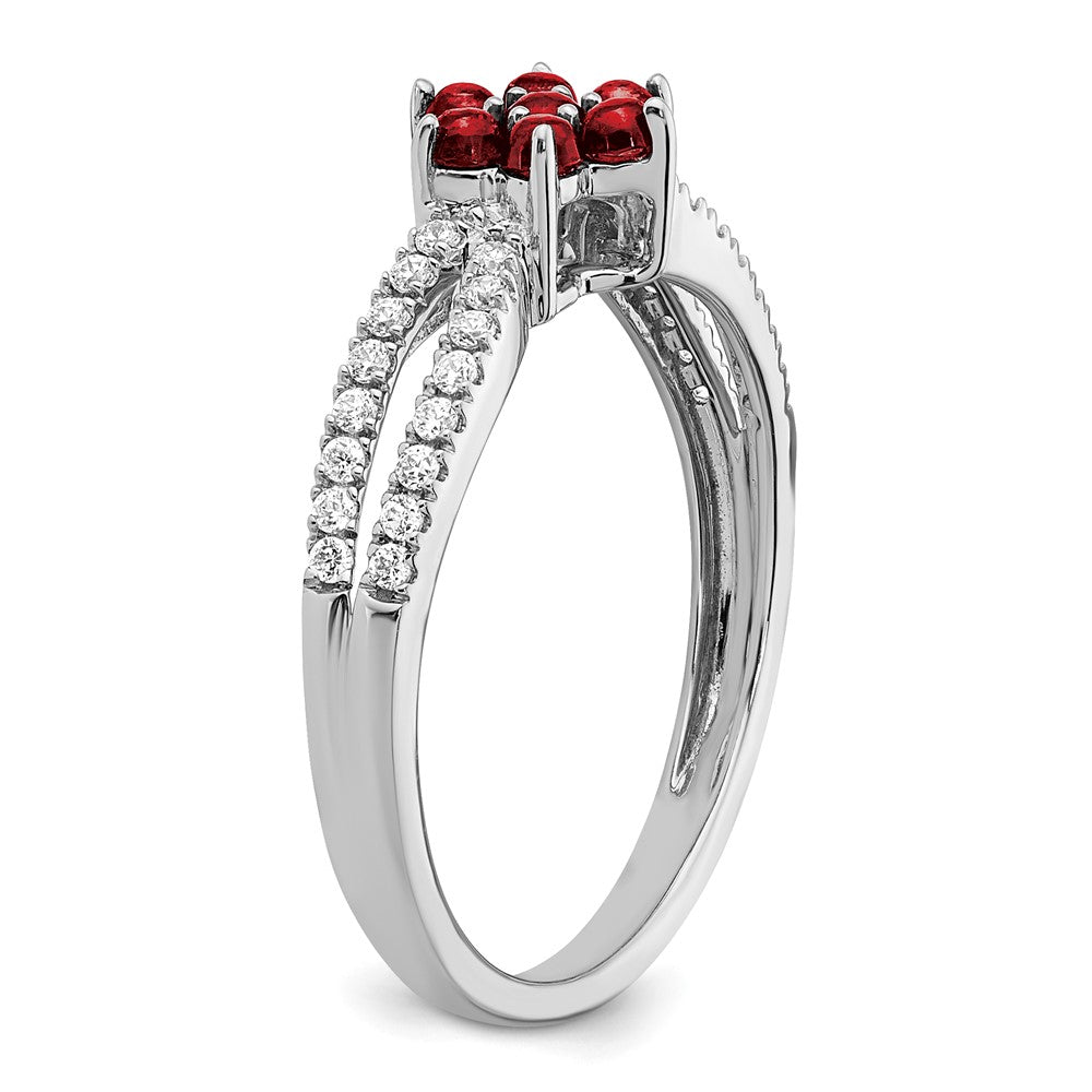 14K Weißgold Ring mit Granat und echten Diamanten, Blumendesign