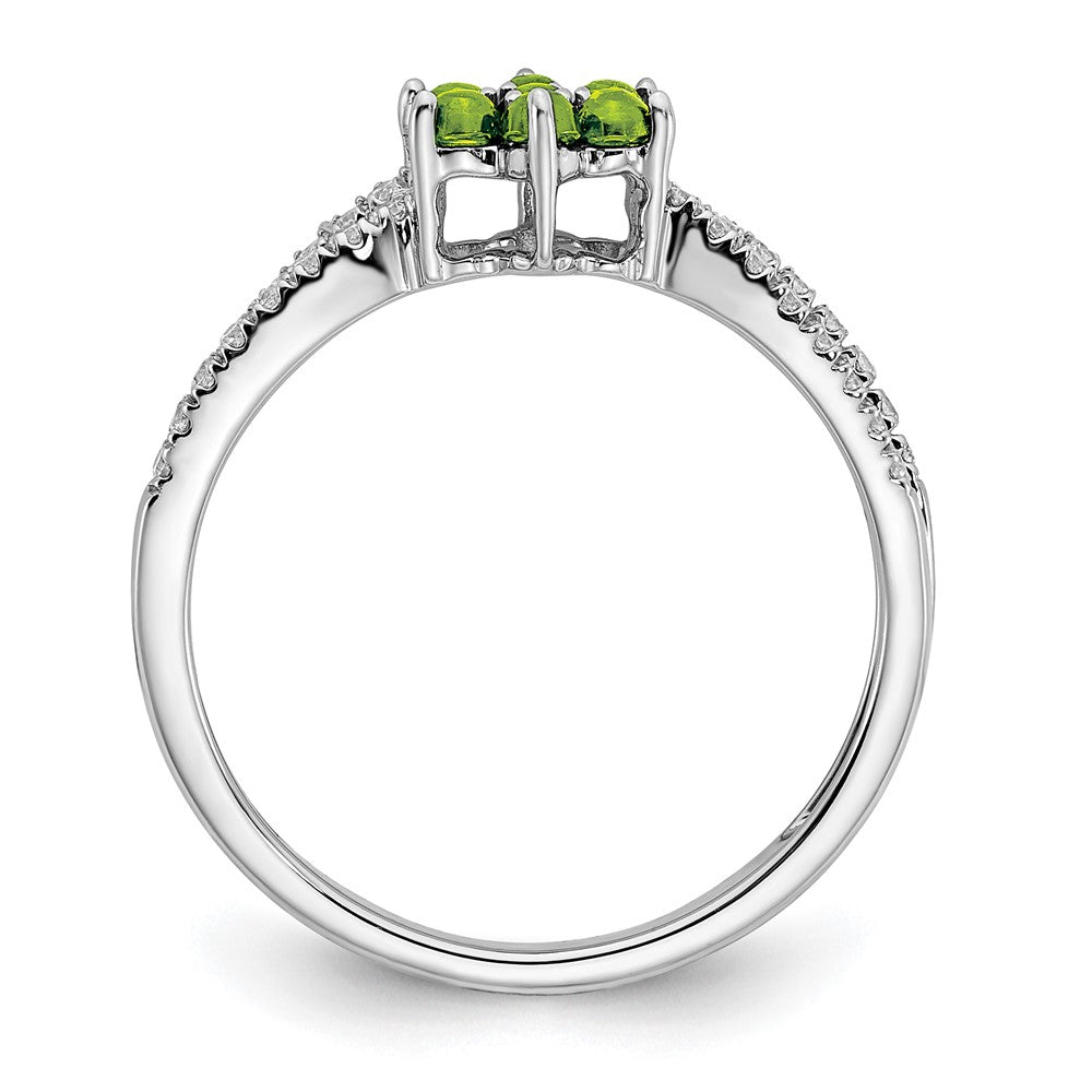 14K Weißgold Ring mit Peridot und echten Diamanten im Blumendesign