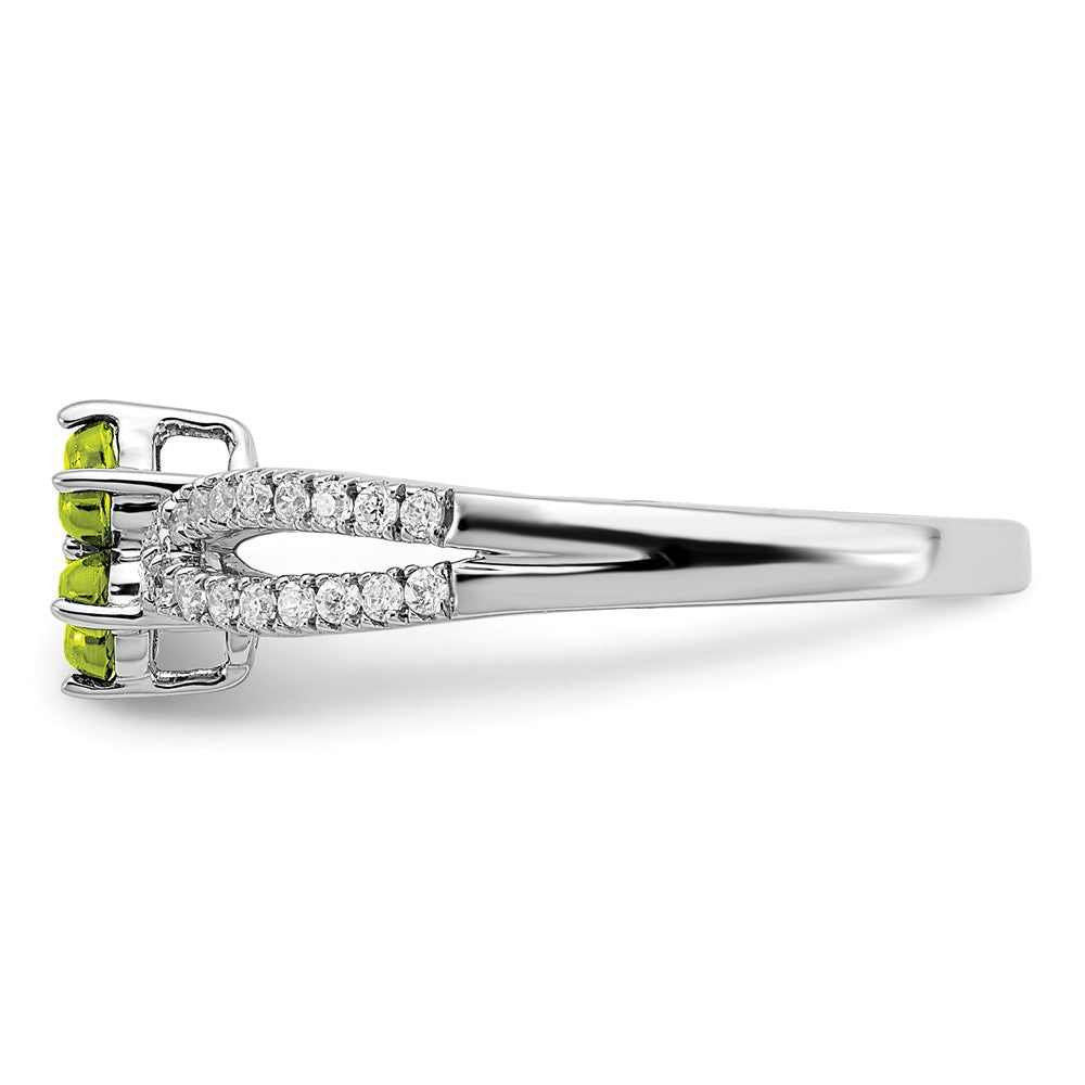 14K Weißgold Ring mit Peridot und echten Diamanten im Blumendesign
