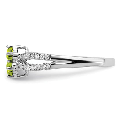 14K Weißgold Ring mit Peridot und echten Diamanten im Blumendesign