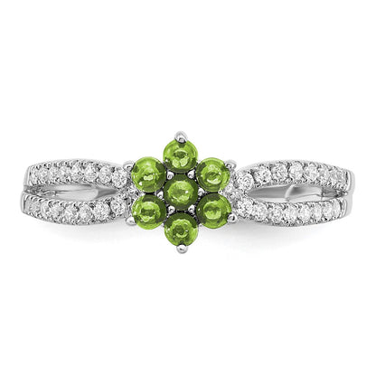 14K Weißgold Ring mit Peridot und echten Diamanten im Blumendesign