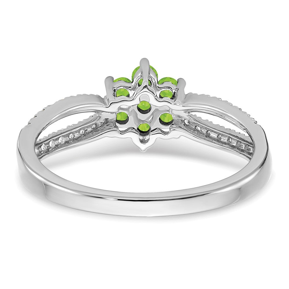 14K Weißgold Ring mit Peridot und echten Diamanten im Blumendesign