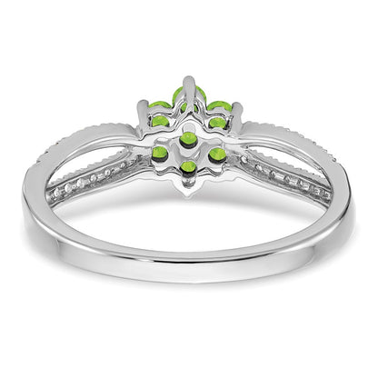 14K Weißgold Ring mit Peridot und echten Diamanten im Blumendesign