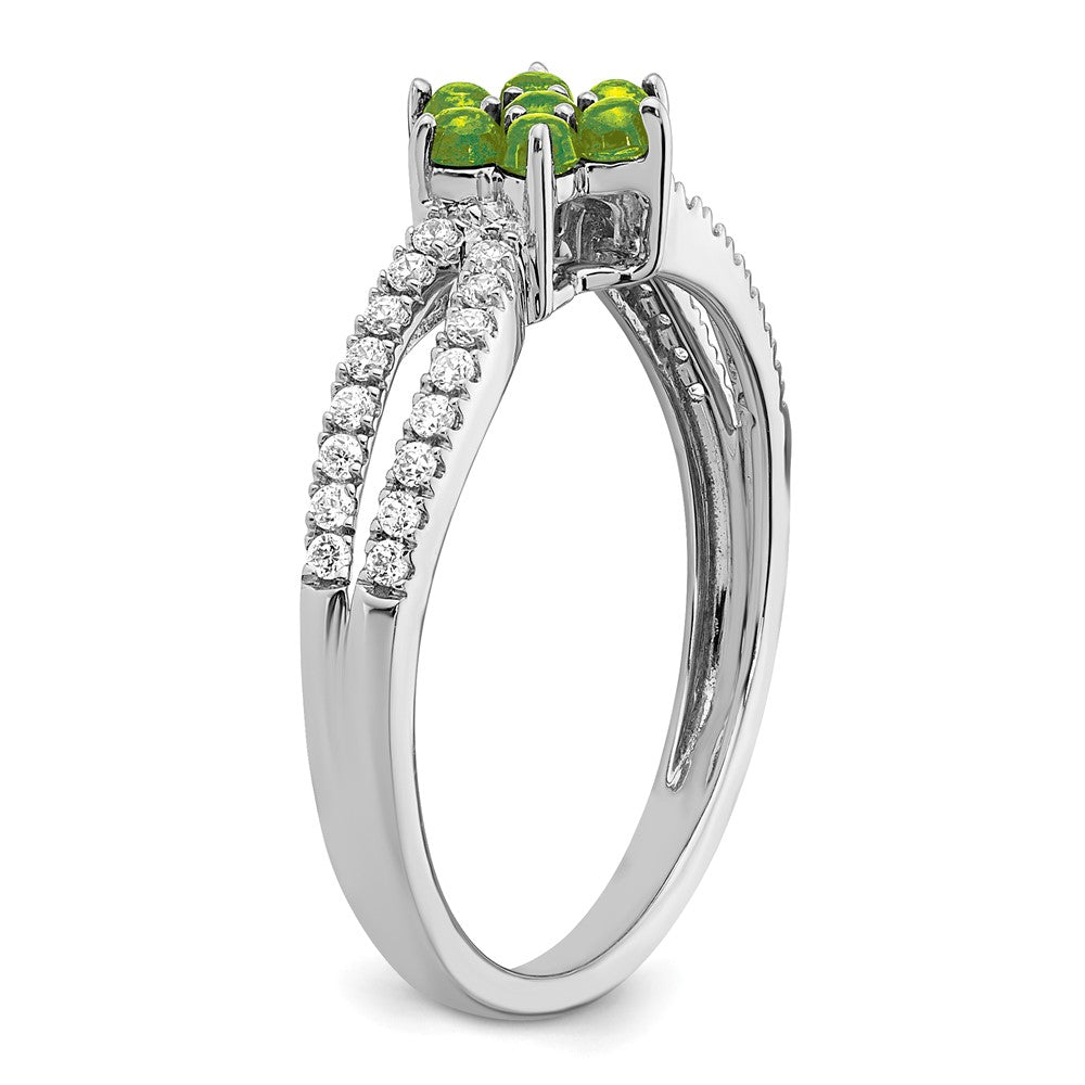 14K Weißgold Ring mit Peridot und echten Diamanten im Blumendesign