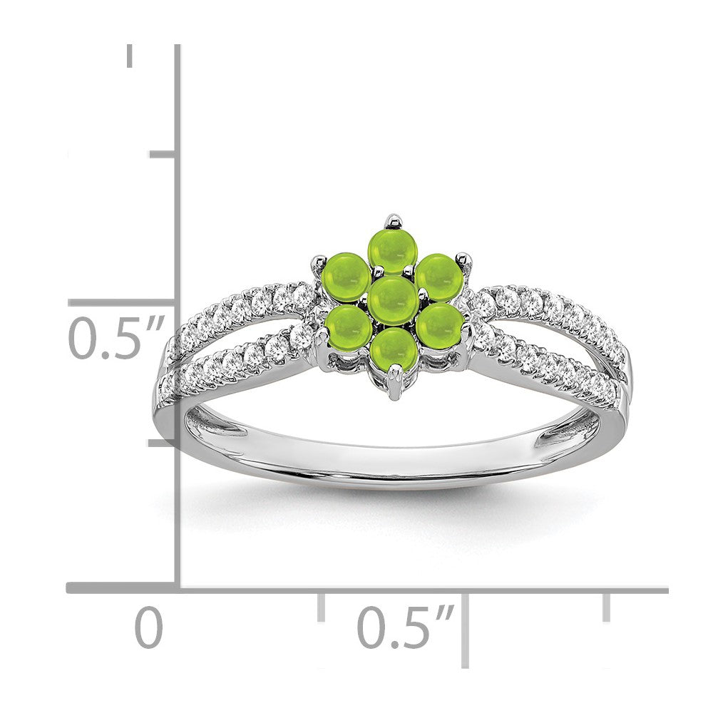 14K Weißgold Ring mit Peridot und echten Diamanten im Blumendesign