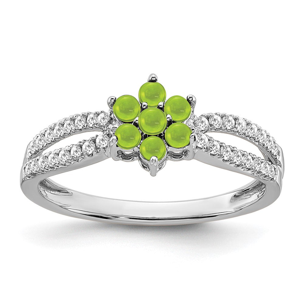 14K Weißgold Ring mit Peridot und echten Diamanten im Blumendesign