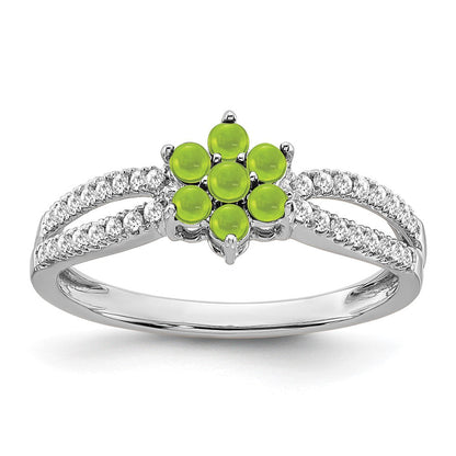 14K Weißgold Ring mit Peridot und echten Diamanten im Blumendesign