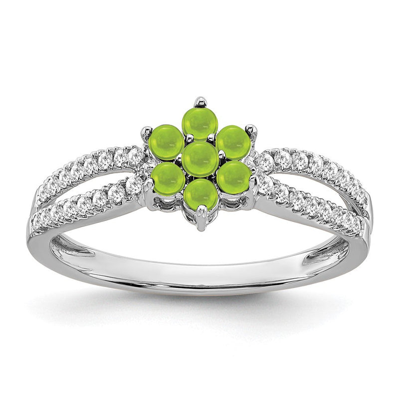 14K Weißgold Ring mit Peridot und echten Diamanten im Blumendesign