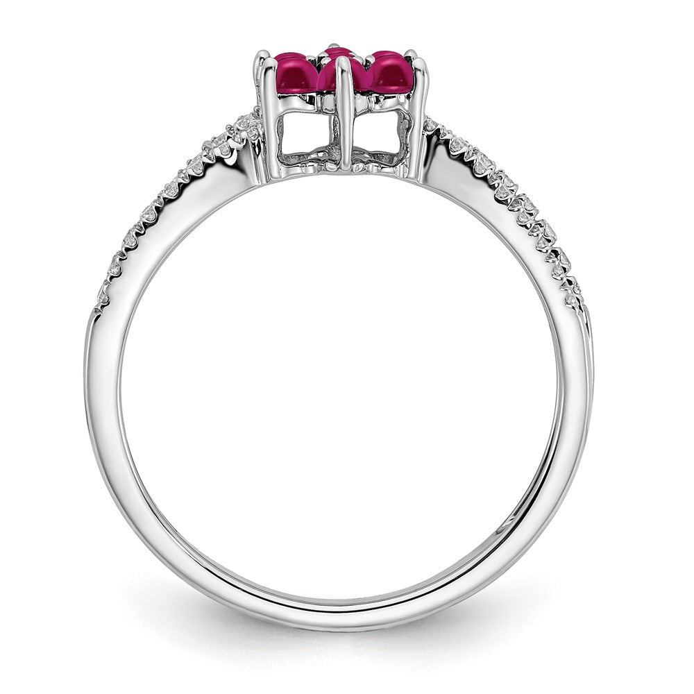 14K Weißgold Ring mit Rubin und echtem Diamant in Blumendesign