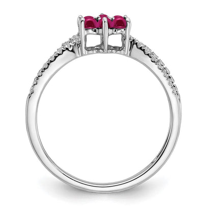 14K Weißgold Ring mit Rubin und echtem Diamant in Blumendesign