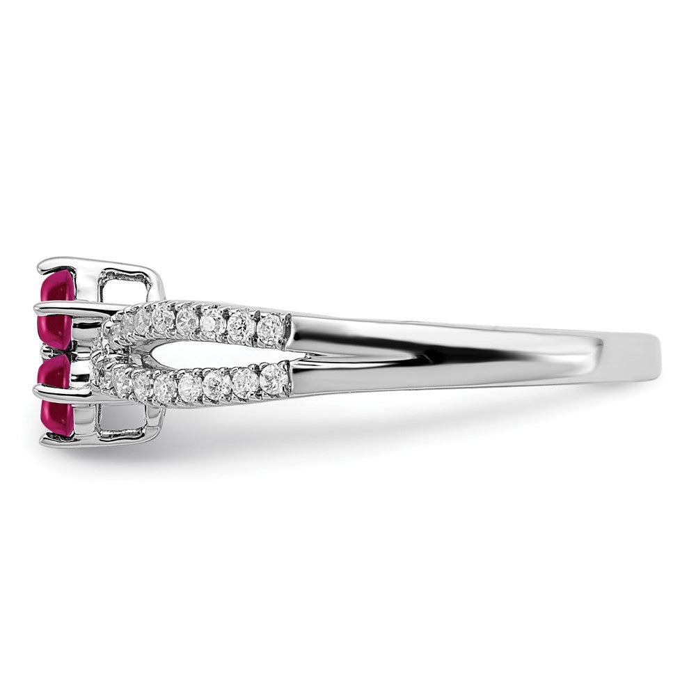 14K Weißgold Ring mit Rubin und echtem Diamant in Blumendesign
