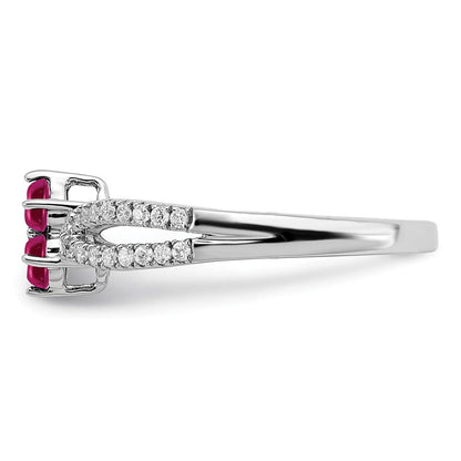 14K Weißgold Ring mit Rubin und echtem Diamant in Blumendesign